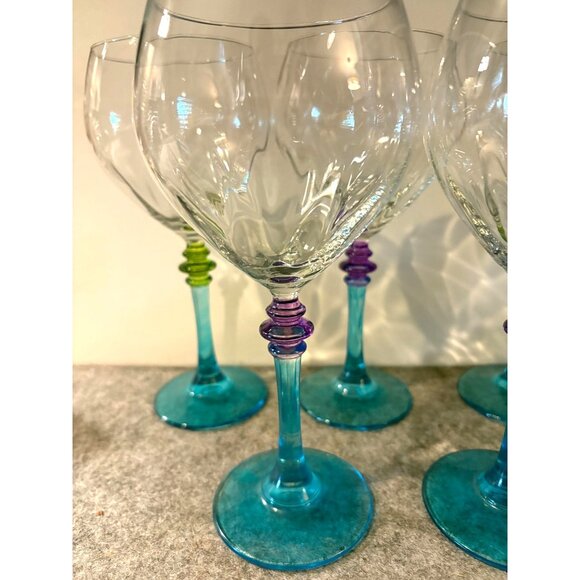 5 Multi Colored Stemmed 7.75" Wine glasses # 2859 - Picture 4 of 7